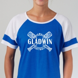 Royal and White Color Block Tee with Gladwin Softball Double Bat