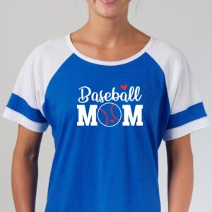 Royal and White Color Block Tee with Baseball Mom with Hearts
