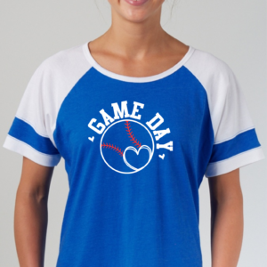 Royal and White Color Block Tee with Baseball Gameday