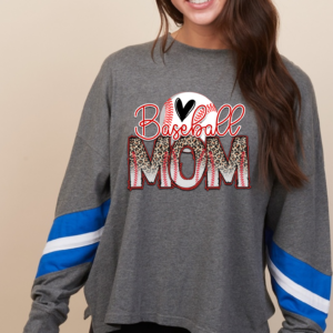 Women's Boxy Long Sleeve Tee with Stripes Baseball Mom Cheetah