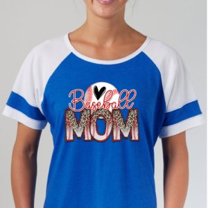 Royal and White Color Block Tee with Baseball Mom Cheetah