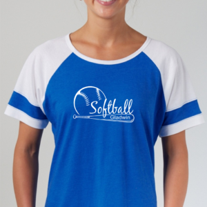 Royal and White Color Block Tee with Gladwin Softball with Bat