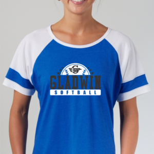 Royal and White Color Block Tee with Gladwin Softball